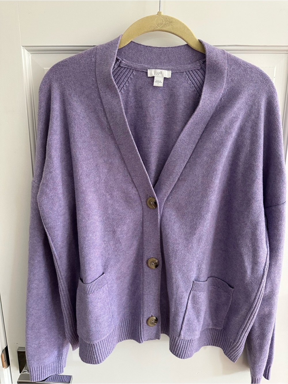 J. Jill Lavender V-Neck Button Cardigan